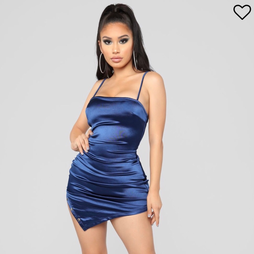Fashion Nova Blue Silky Dress